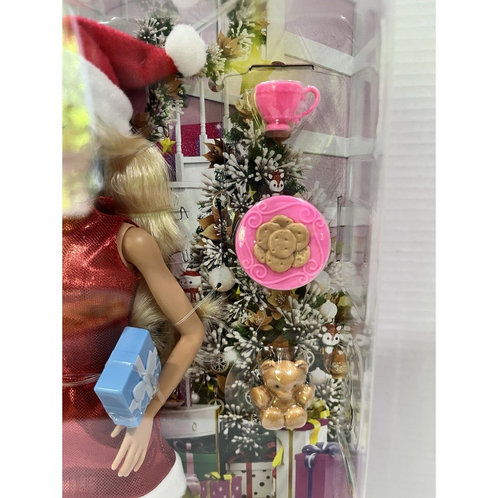 BARBIE DOLL HOLIDAY RED DRESS SANTA HAT BLONDE CHRISTMAS ACCESSORIES COOKIES NEW - Picture 3 of 5